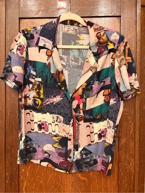 Reformation Cuba Multicolor Floral and Abstract Print Short Sleeve Top